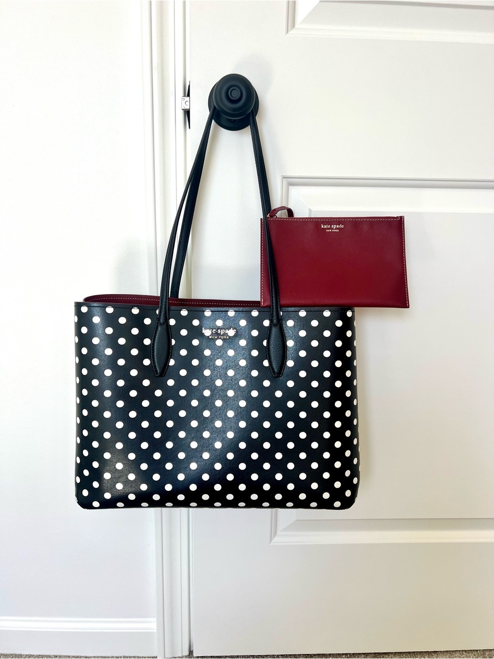 kate spade Black and White Polka Dot Tote with Red Wristlet